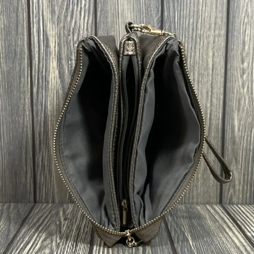 Kate Spade Crossbody Purse Wallet Wristlet Metallic Leather Pebbled Soft Pockets